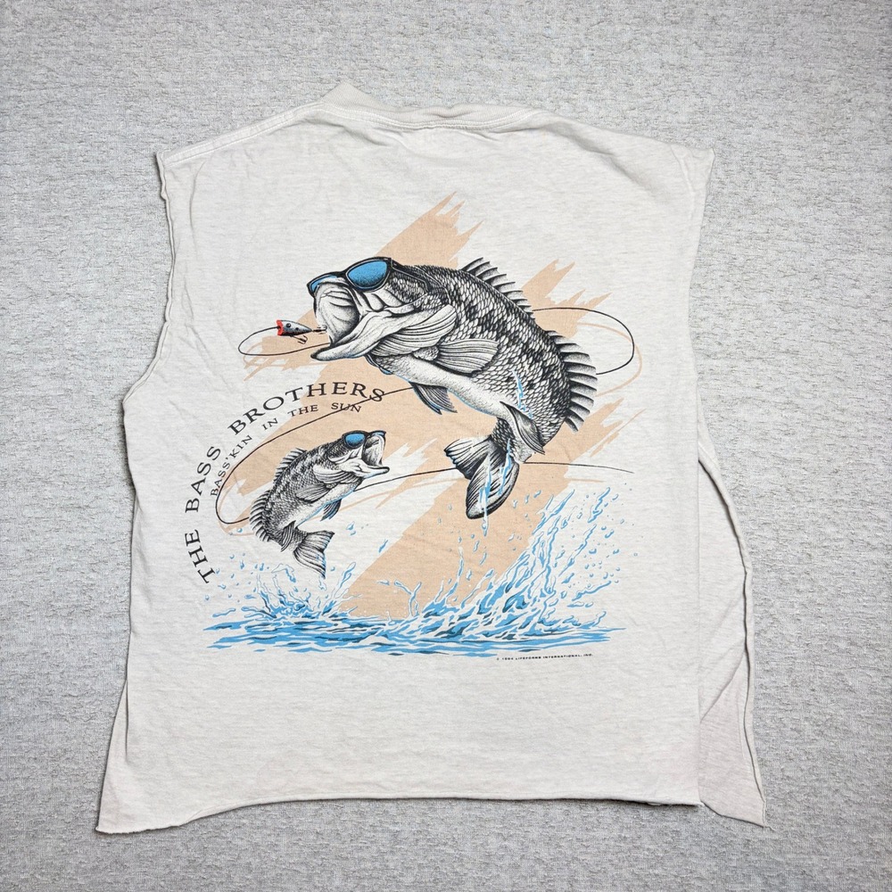 Vintage 1994 Lifeforms Mens Muscle Tshirt Medium Gray Bass Brothers Fishing USA